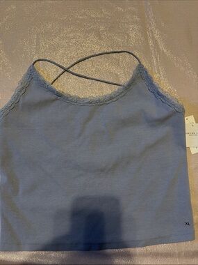 American Eagle Outfitters Light Blue Lace-Trim Ribbed Cami Tank